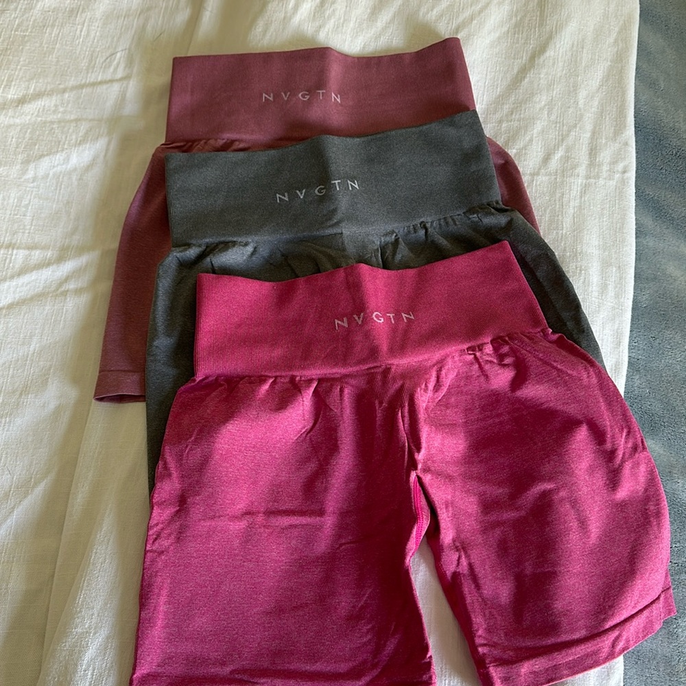 NVGTN Athletic Shorts Trio in Burgundy, Charcoal, and Magenta